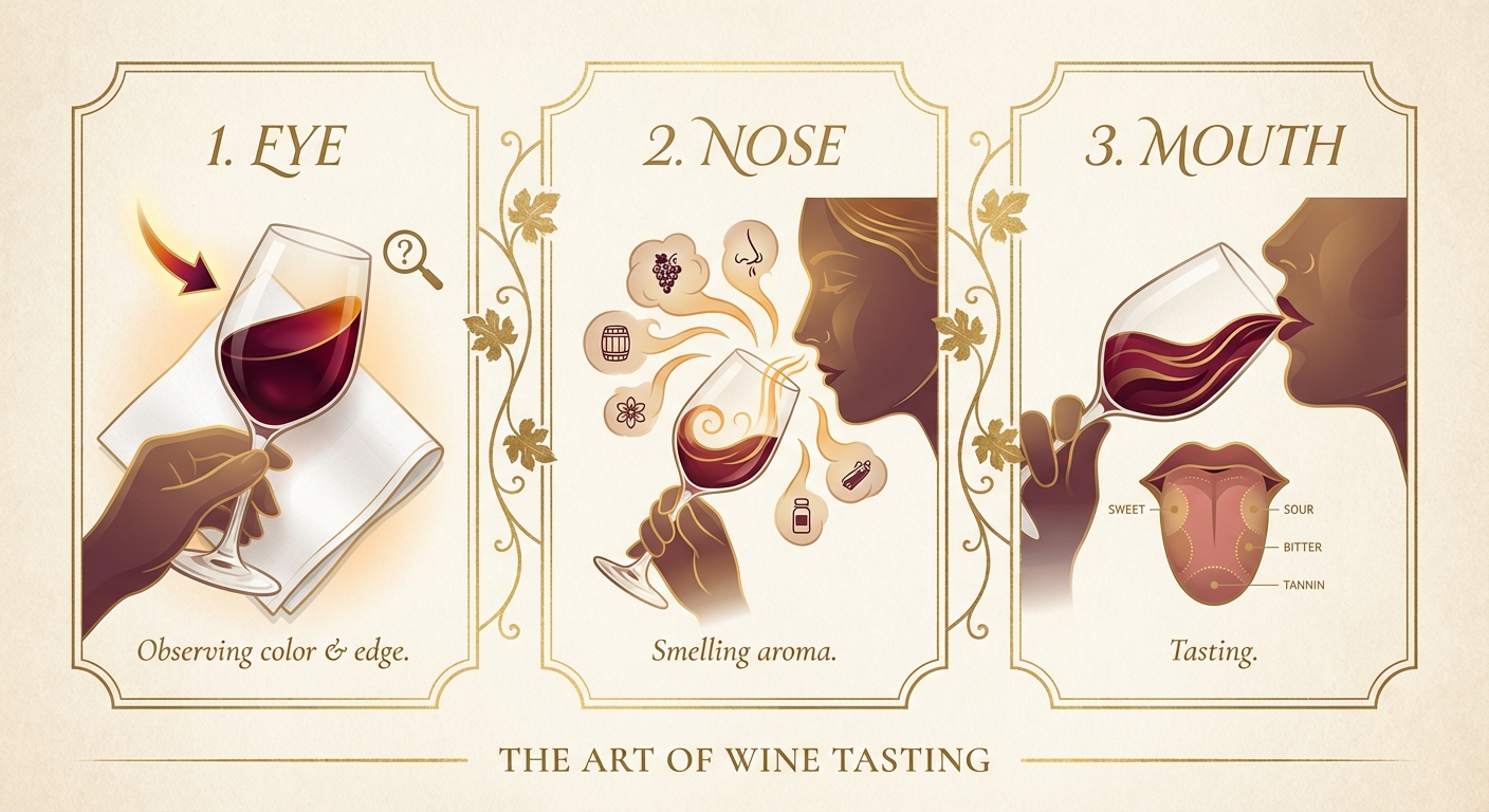 葡萄酒品嚐步驟圖解